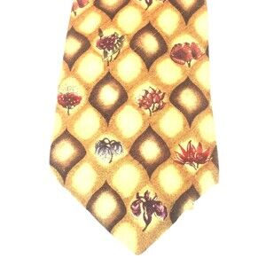 Albert Nippon Brown 100% Silk Necktie Geometric Design